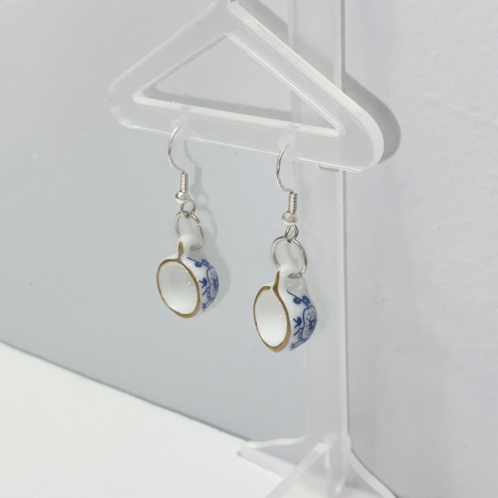 Ceramic Tea Cup Earrings Silver Hook